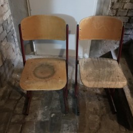 Nine Stacking Chairs (wood/metal) 1
